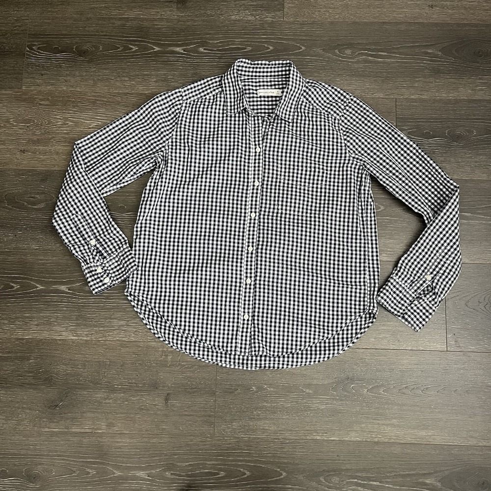Abercrombie & Fitch Shirt Womens Medium Blue Gingham Checkered Casual Office‎